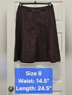 NYCC Brown Paneled A-Line Midi Skirt with Buckle Detail Size 8 EUC